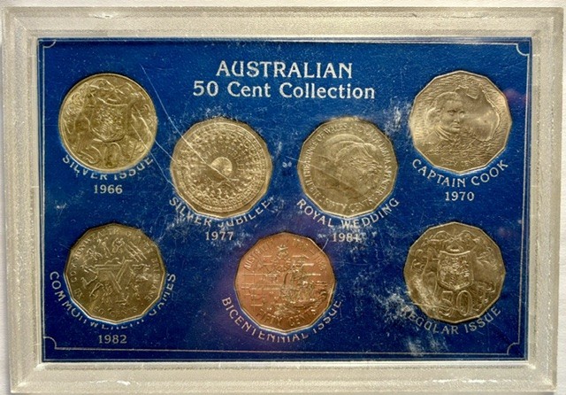 Australia: 7 Coins in Cased 50 Cent Collection includes Round 1966