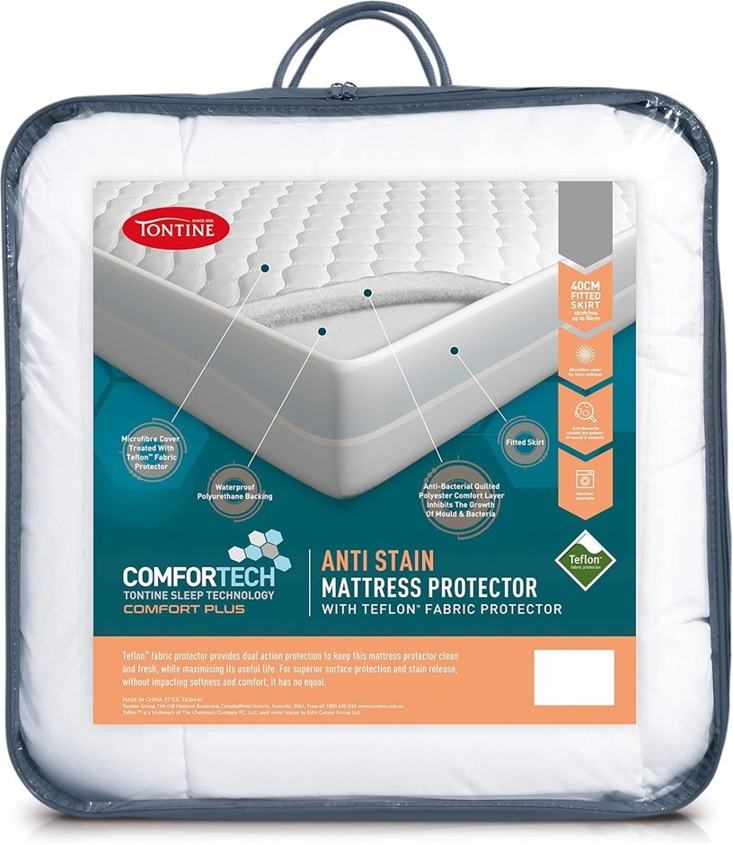 TONTINE Comfortech Anti-Stain Mattress Protector, Soft Microfibre Cover wit