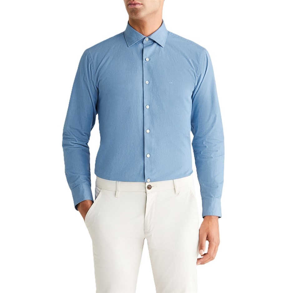 CALVIN KLEIN Slim L/S Oxford Shirt, Size S, 100% Cotton, Denim (BFDD), COSS
