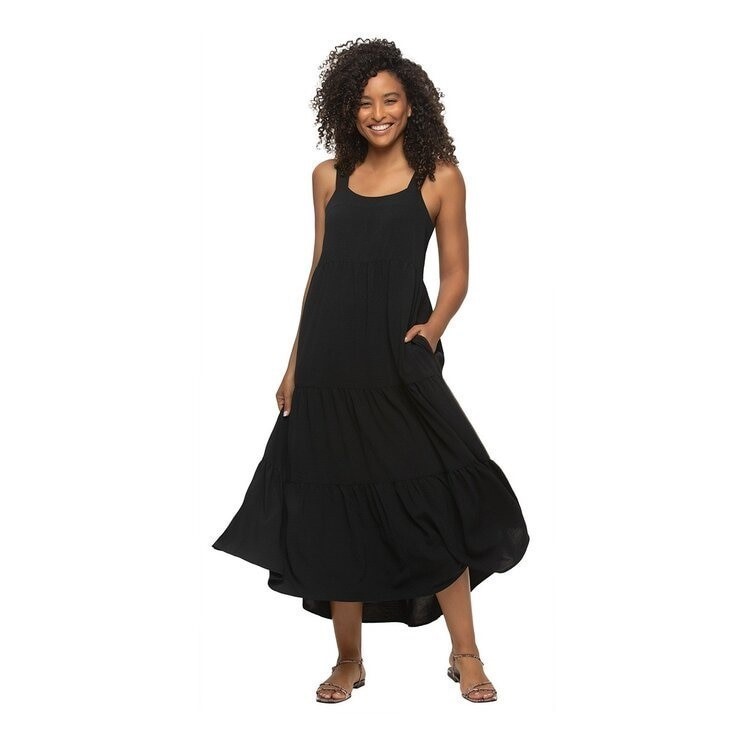 JEZEBEL Women's Tiered Dress, Size M, Black. Buyers Note - Discount Freigh
