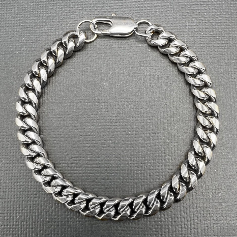 Silver-Filled Cuban Link Chain Bracelet, 8MM Wide - 19cm