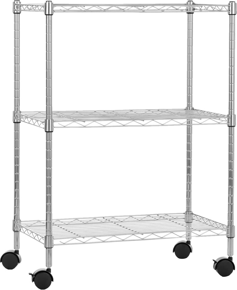 Amazon Basics 3-Shelf Adjustable, Heavy Duty Storage Shelving Unit on 4 Whe