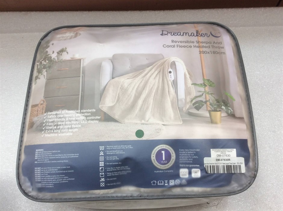 Dreamaker Reversible Sherpa & Coral Fleece Heated Throw