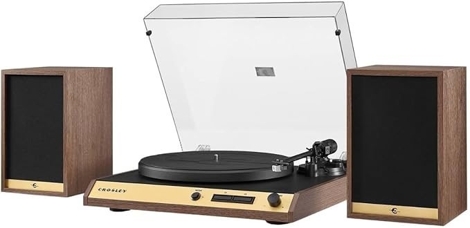 CROSLEY C72 Record Player Shelf System - Walnut. NB: Missing Power Cable An