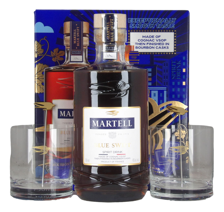 Martell Blue Swift Spirit Pack + 2 Glasses + 2 Garnish Picks (1x 750mL) Fr