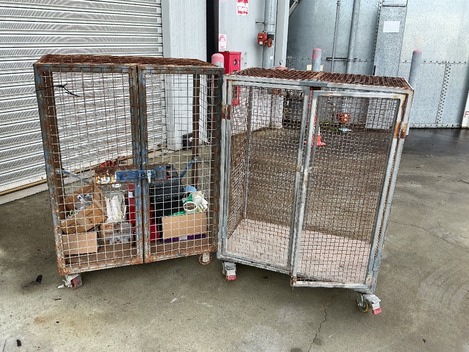 2 x Mesh Cages on Casters with Tool Boxes