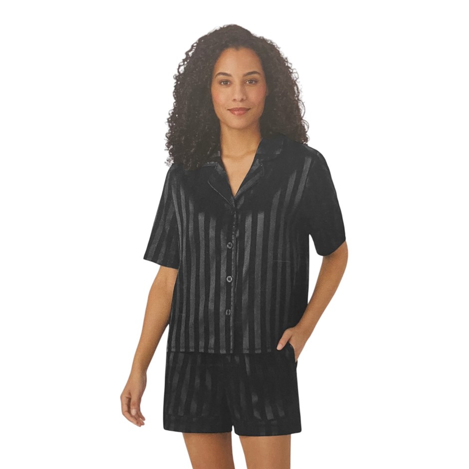 MIDNIGHT Women's 2pc Satin PJs, Size XL, Black. NB: 3x minor pulls.