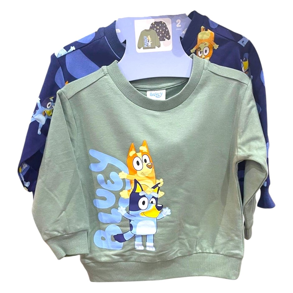 2-Pack BLUEY Kids' Crew Sweatshirts, Size 7, Khaki Green/Blue.