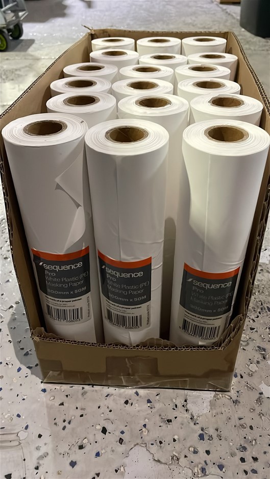 (Box of 24 Rolls) - Sequence Pro White Plastic Painters Masking Paper Film