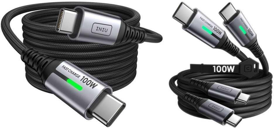 BUNDLE of INIU USB C to USB C Cable, 100W [2-Pack/2m+2m] PD Fast Charging T
