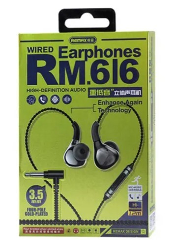 Remax RM-616 3.5mm Music and Call Metal Wired Earphone, Black