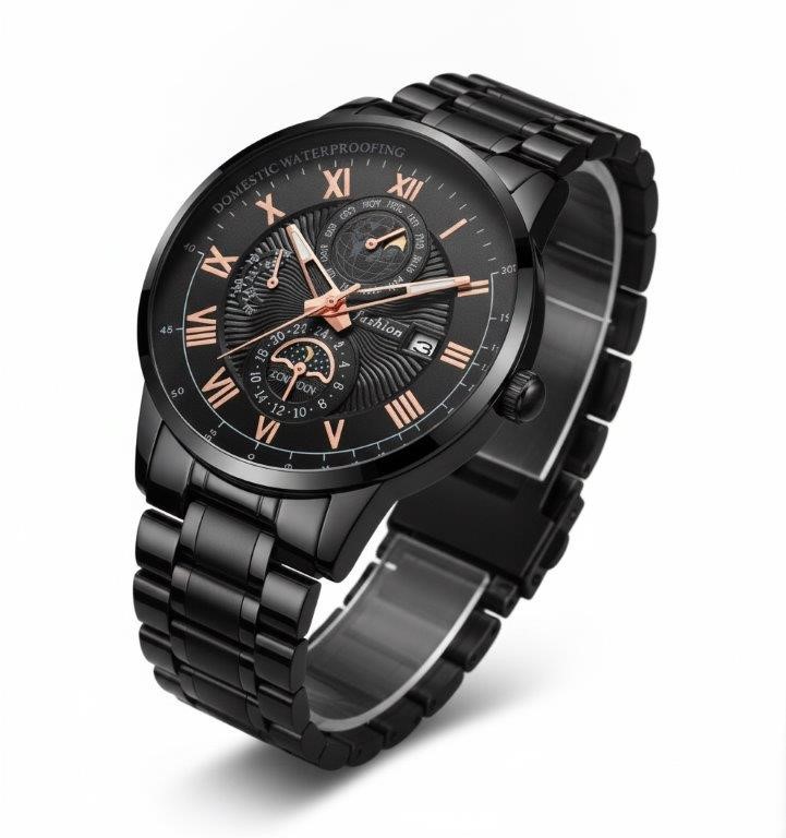 Luxury Black & Rose Gold Men's Watch – Premium Gift Box Edition