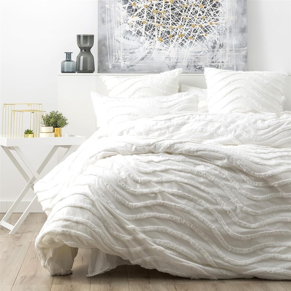 CLOUD LINEN 100% Cotton Chenille Vintage Washed Tufted Wave Quilt Cover Set