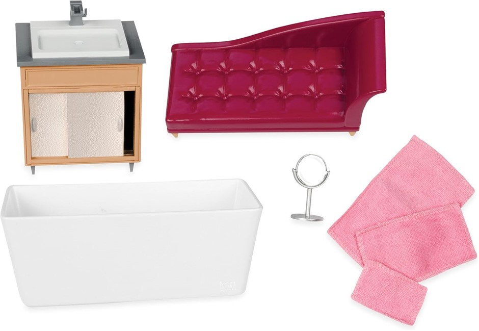LORI Luxury Bathroom Playset for Mini Dolls Dollhouse Furniture for 6-Inch
