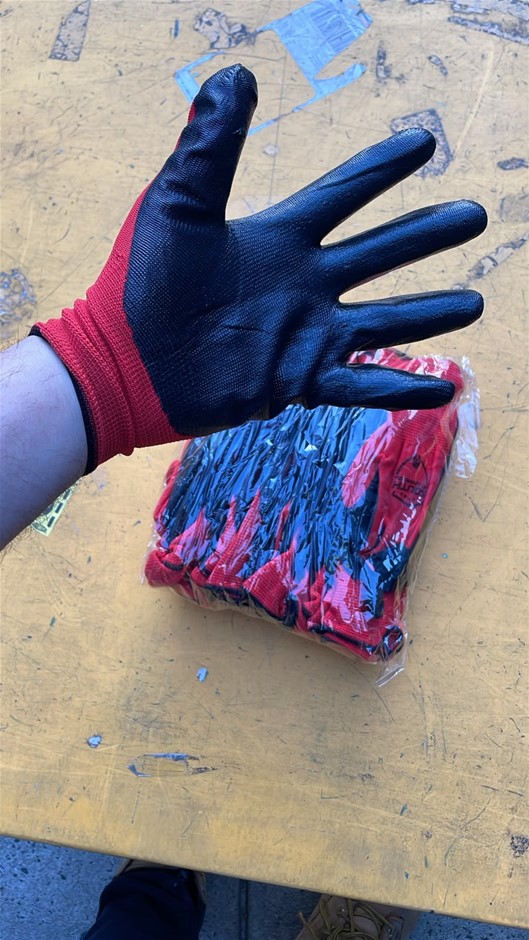 12 Pairs - Red & Black Work Gloves (Size XL)