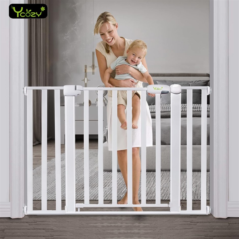 YCOZY Baby Safe Gate With Extension Frame (White). NB: Slightly Damaged Box