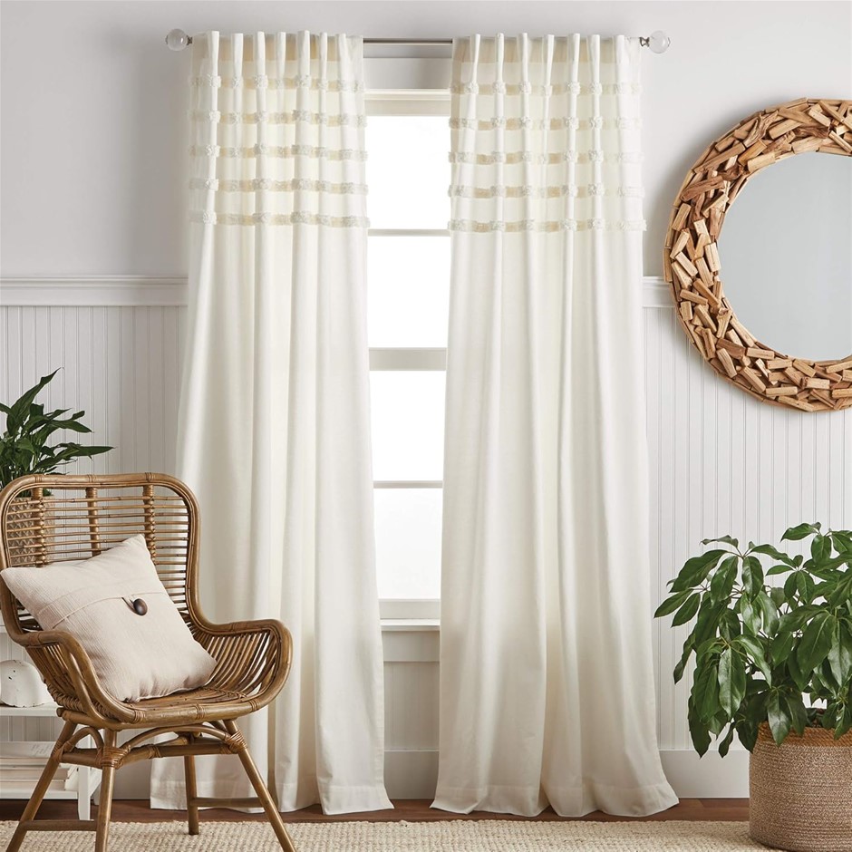 MARTHA STEWART Water's Edge Tufted Rod Pocket/Back Tab Window Curtain Panel