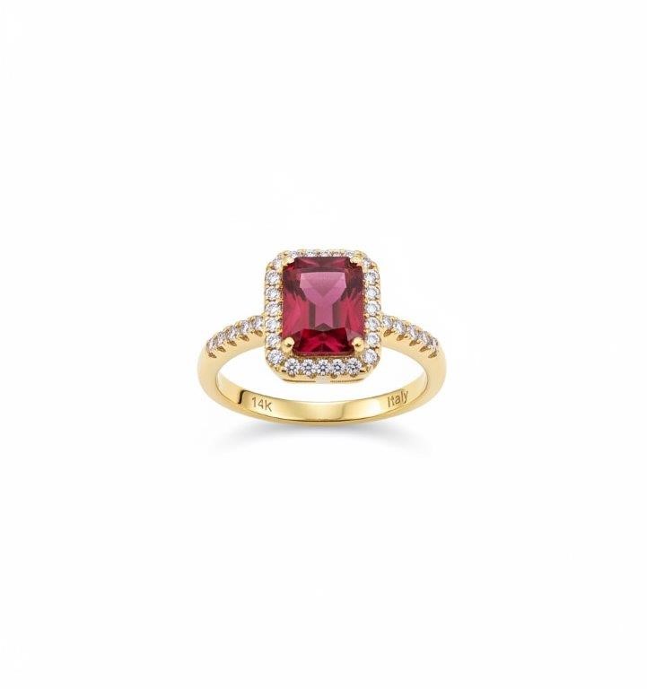 14K/Italy 2.0ct Ruby Emerald Cut Yellow Gold Filled Ring Warranty -8US