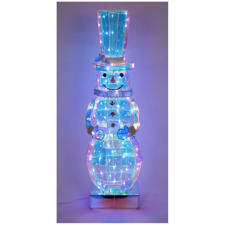 SIGNATURE Prismatic Snowman w/ With Built-In LED Lights, 91.4cm. NB: Damage