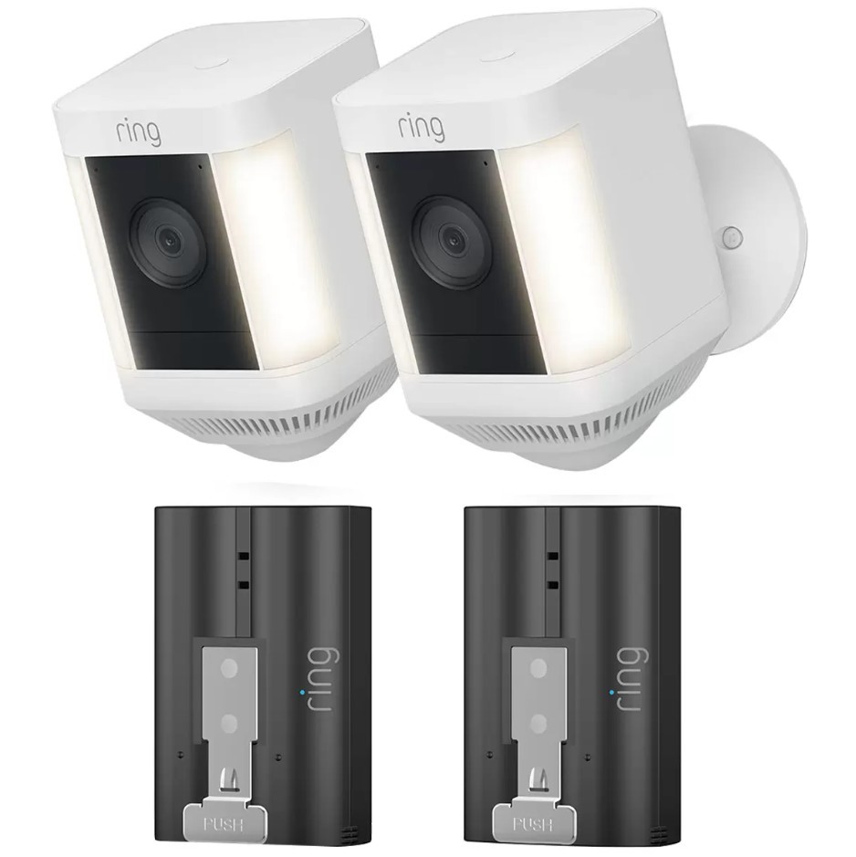 RING Spotlight Cam Plus Battery 2-Piece & 2 Additional Quick Release Batter