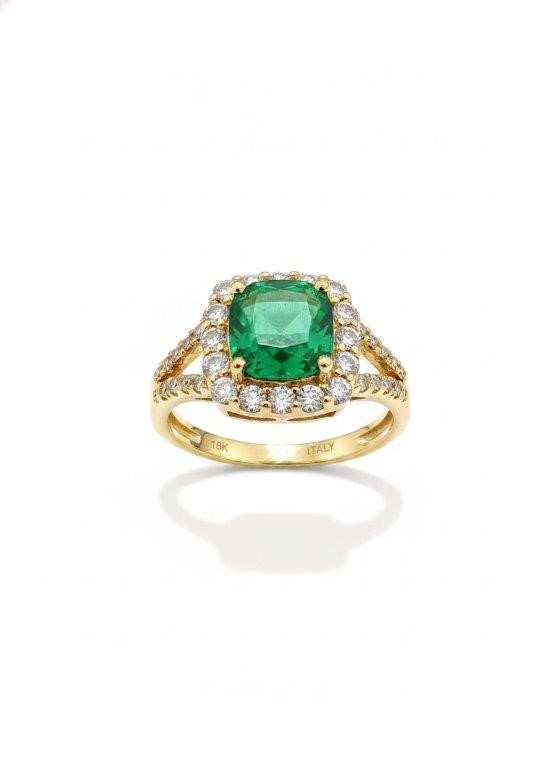 14K/Italy 2.0ct Green Princess Cut Yellow Gold Filled Ring(stamped)-6US