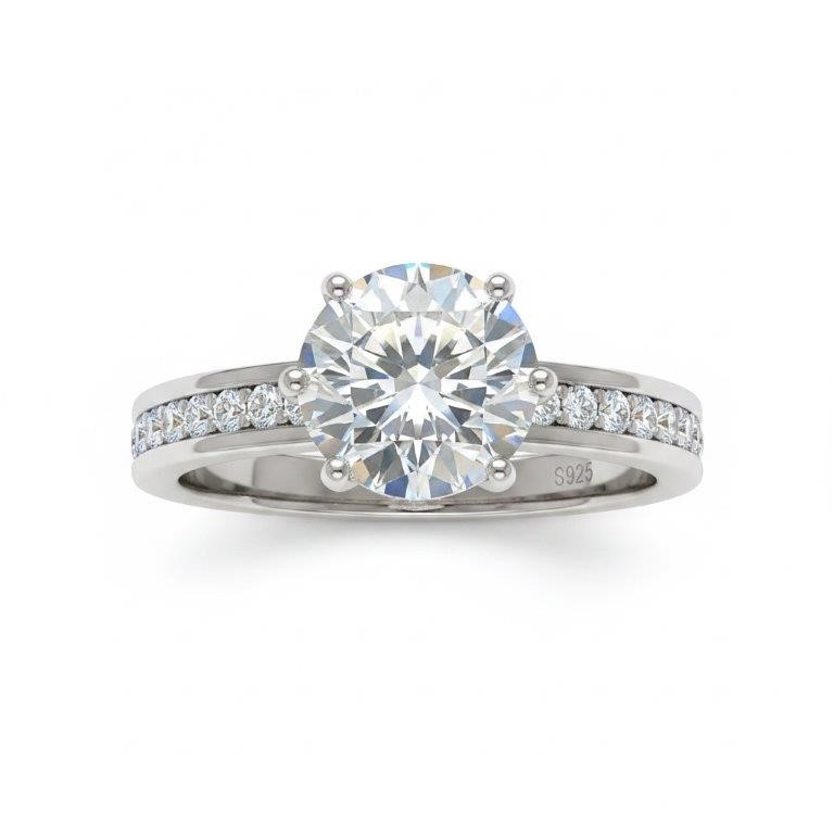 3.0ct GRA  Moissanite white  18k White Gold Vermeil  Ring  -8US
