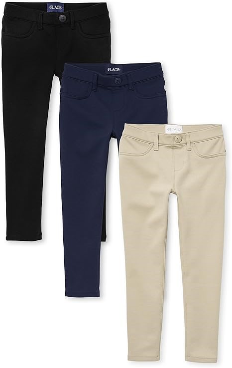 3pk x THE CHILDREN'S PLACE Girls Ponte Knit Jeggings, Size 6, Black/Sandy/T