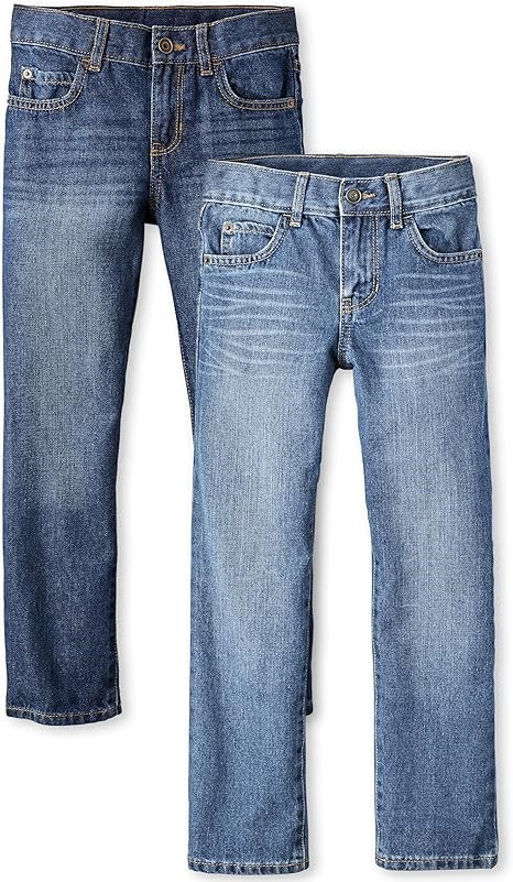 2pk x THE CHILDREN'S PLACE Boys Stretch Straight Leg Jeans, Carbon Blue/Dar