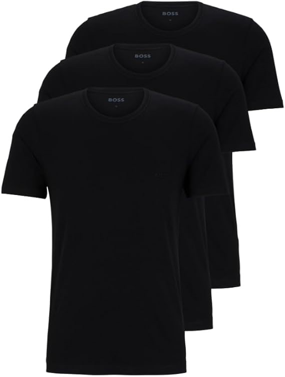 3 Pack x BOSS Men's Logo Embroidered Cotton Tee, Size 2XL, Dark Soil Black,