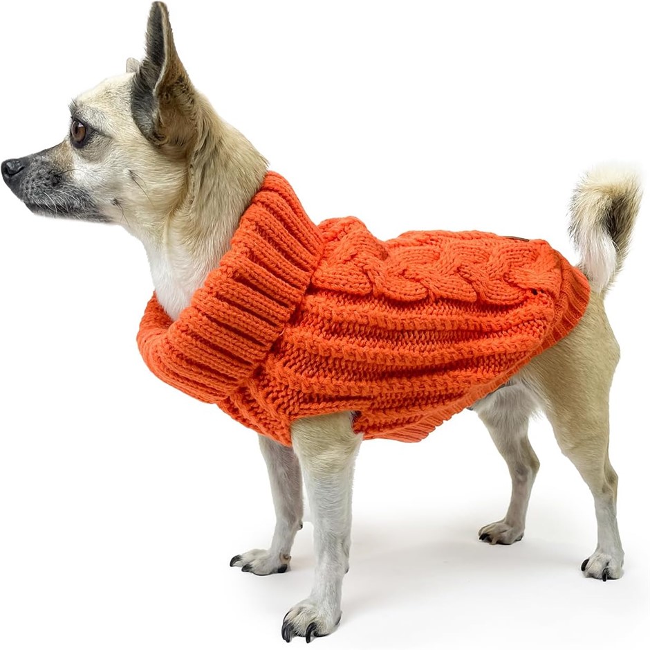 HUSKIMO Cali Knit Dog Jumper, Tangerine, 27cm, HJCK27TA. Buyers Note - Dis