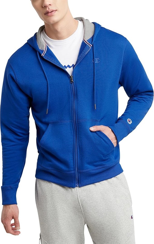 CHAMPION Men's Powerblend Full-Zip Hoodie, Size L, Surf the Web, Blue, S089