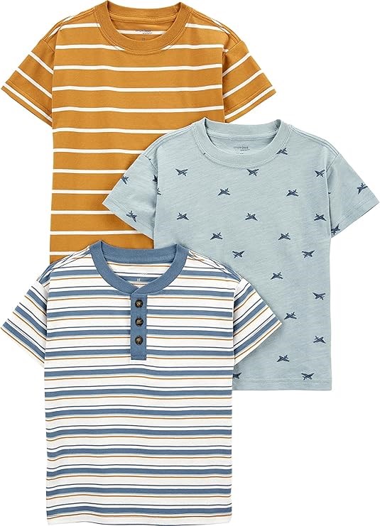3pk x SIMPLE JOYS BY CARTER'S Boy's SS Tee Shirts, Size 5T, Dusty Blue/Gold