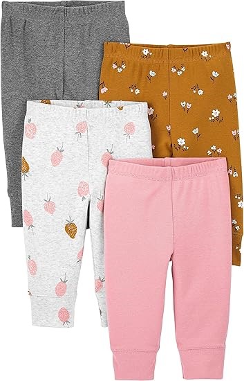 4pk x SIMPLE JOYS BY CARTER'S Girl's Pant, Size 12M, Brown Floral/Grey Heat