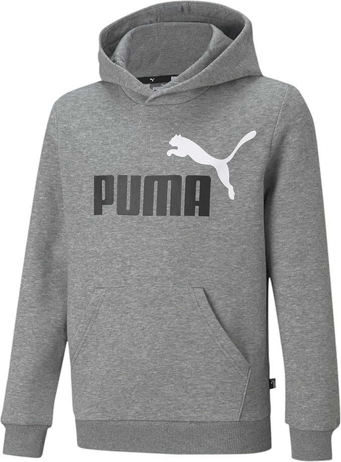 PUMA Boy's Essential + 2 Colour Big Logo Fleece Hoodie, Size S, Medium Gray