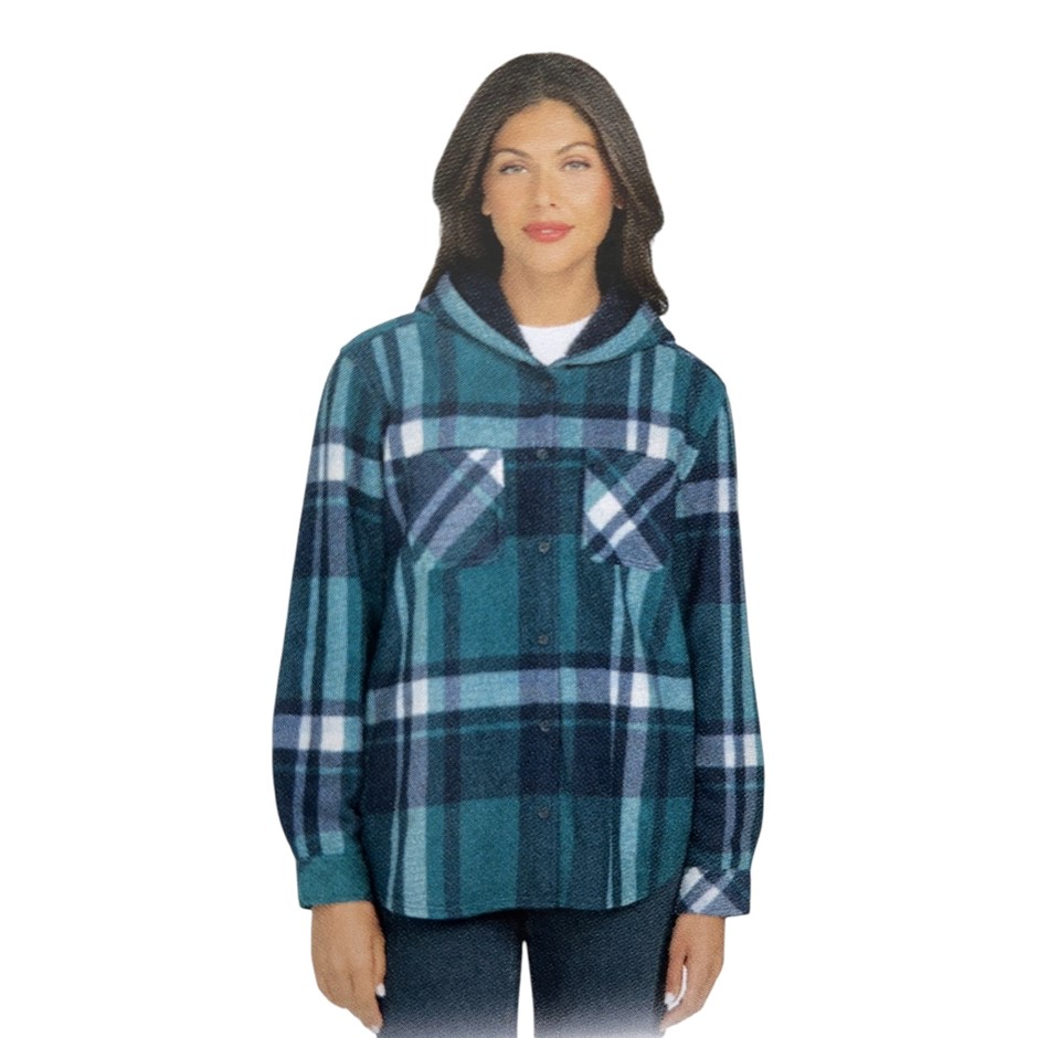 BOSTON TRADERS Women's Hooded Shacket, Size M, Green Indigo. Buyers Note -