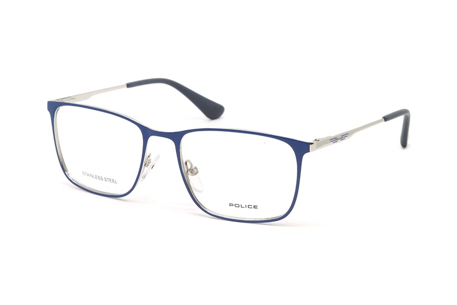 POLICE Glasses Frames, Shiny Palladium/Matte Blue (0F94), VK573. RRP: $199.