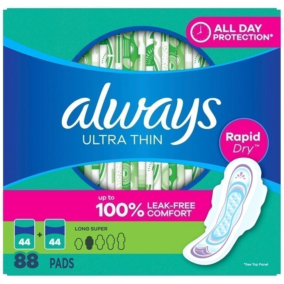 ALWAYS Box of 88pk Ultra Thin Advanced Protection Long Pads. N.B: Damaged p