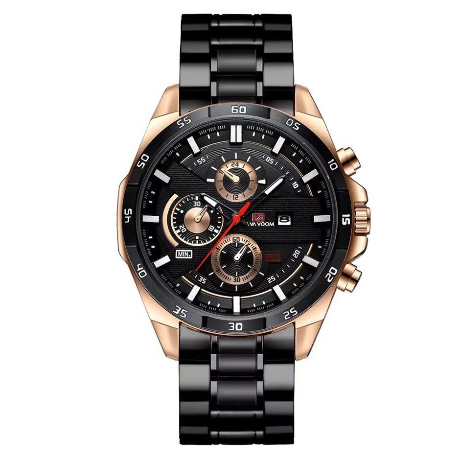 Luxury Multifunctional Water Resistant Fashion Watch for Men,Black/RoseGold