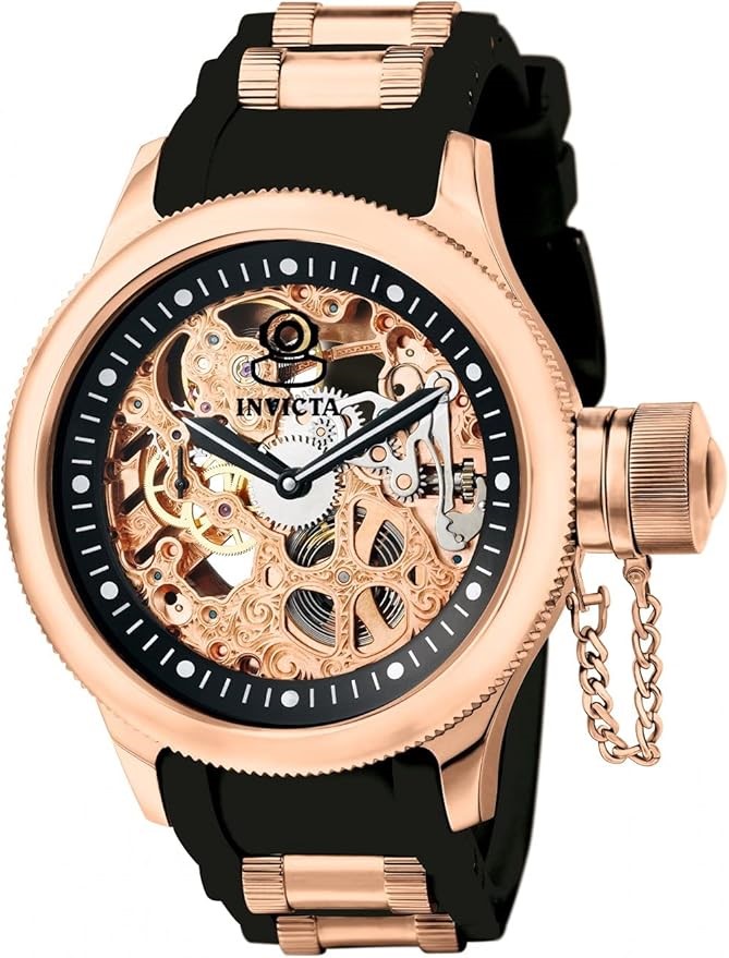 INVICTA Men's Russian Diver Stainless Steel Skeleton Watch, Rose Gold, 51.5