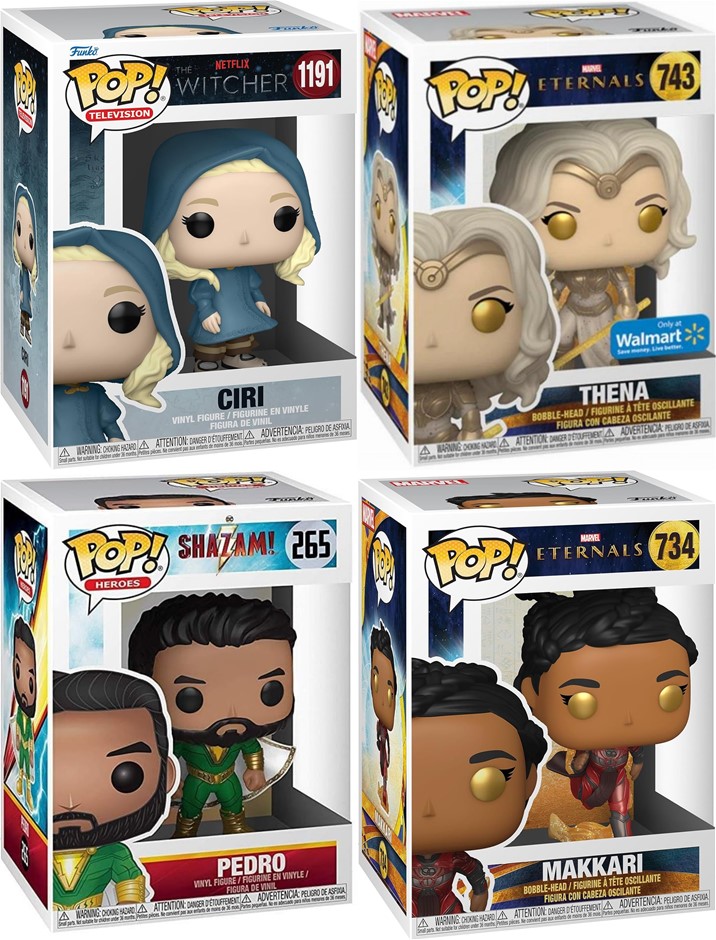 4 x FUNKO POP: Ciri (The Witcher), Pedro (Shazam), Makkari (Eternals), Then