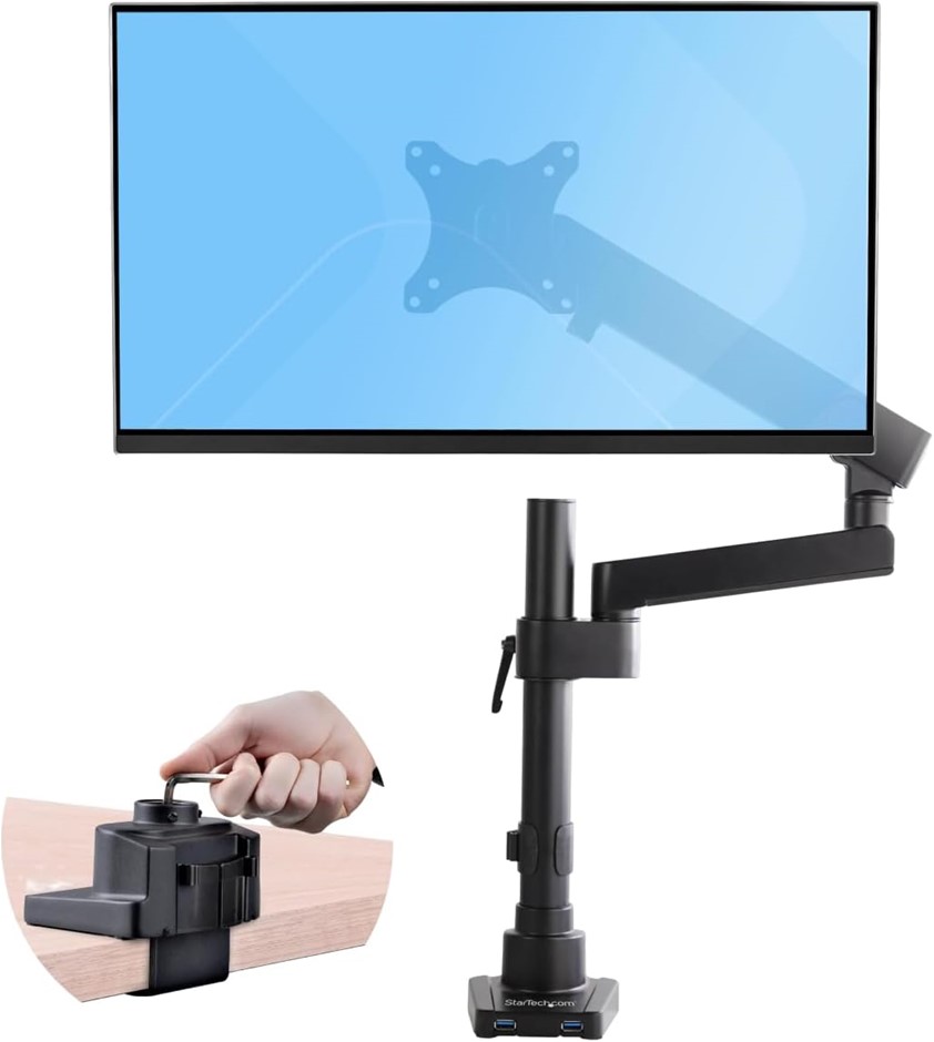 STARTECH.COM Desk Mount Single Monitor Arm with 2 USB 3.0 Ports (Articulati
