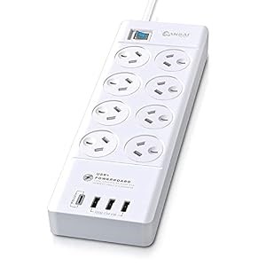 Sansai 8-Way Power Outlet 2400W Surge Protected Board Charger Ports USB-A/