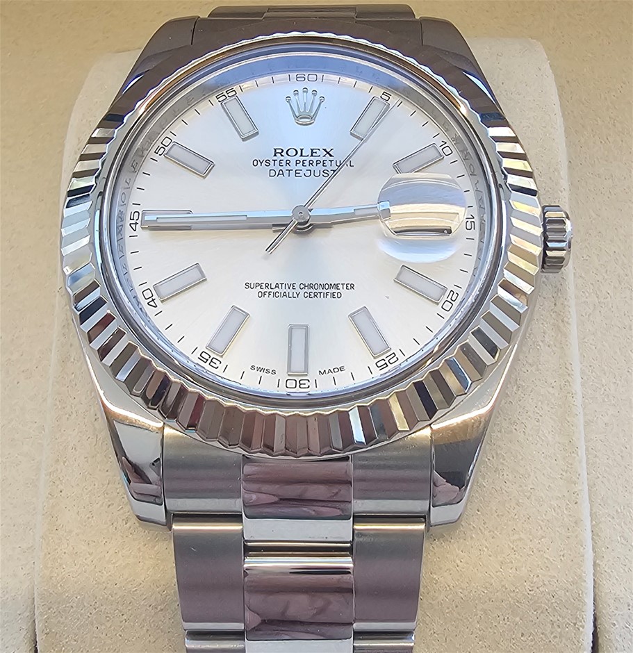 ROLEX DATEJUST 41MM 18K WHITE GOLD BEZEL 116334 SILVER DIAL OYSTER BXO&COA