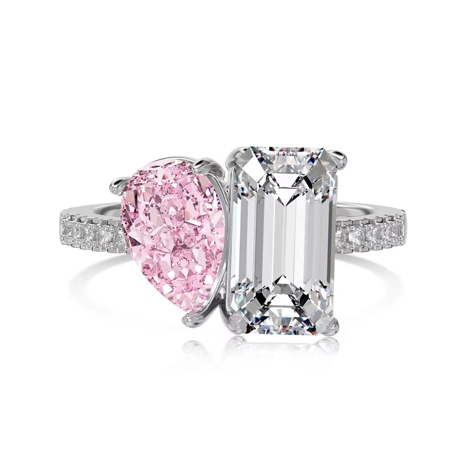 4.5ct Pear & Rectangle Cut Cubic Zirconia 925 Silver Ring - Size 7