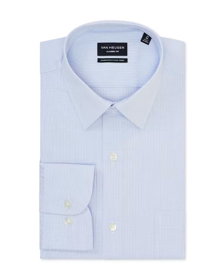 Van Heusen Men's Check Wash-N-Wear Shirt - Classic Fit, Blue, 15'' Neck 34'