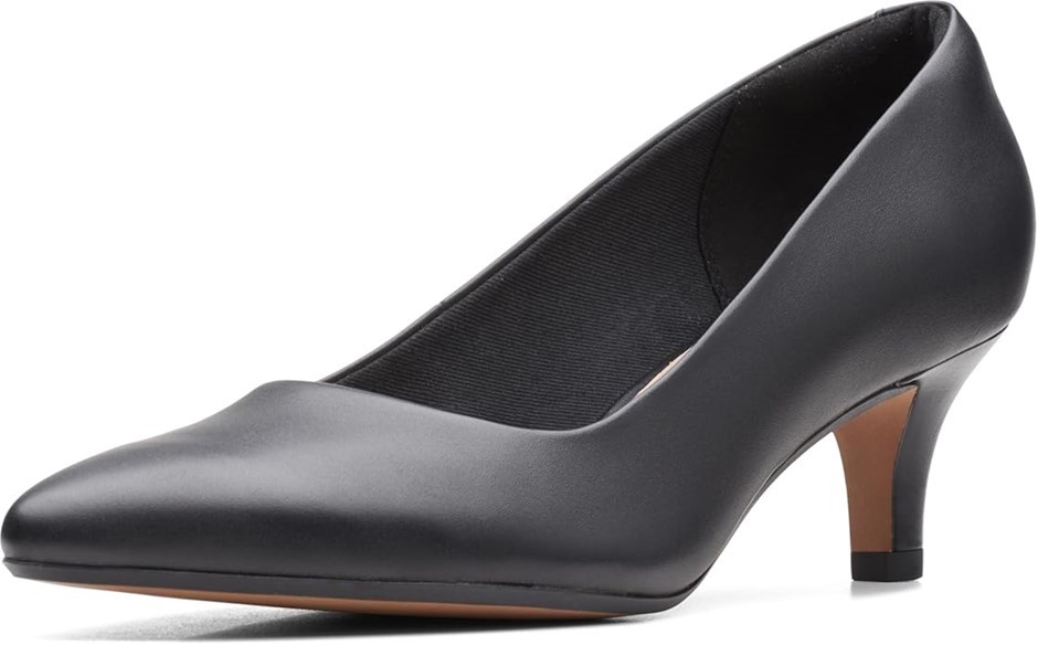 CLARKS Women's Linvale Jerica Pump, Black Leather, 5.5 US (37208). Buyers