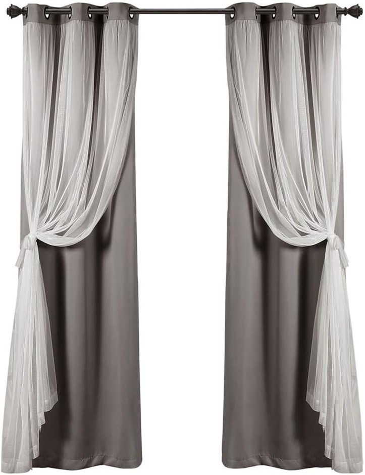 LUSH Décor Grommet Sheer Panels with Insulated Blackout Lining, Dark Gray,
