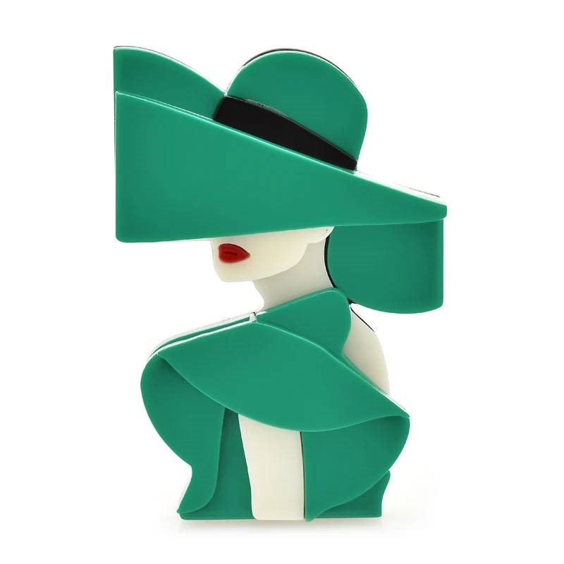 Designer Enamel Green Acrylic Charming Lady Brooch Pin