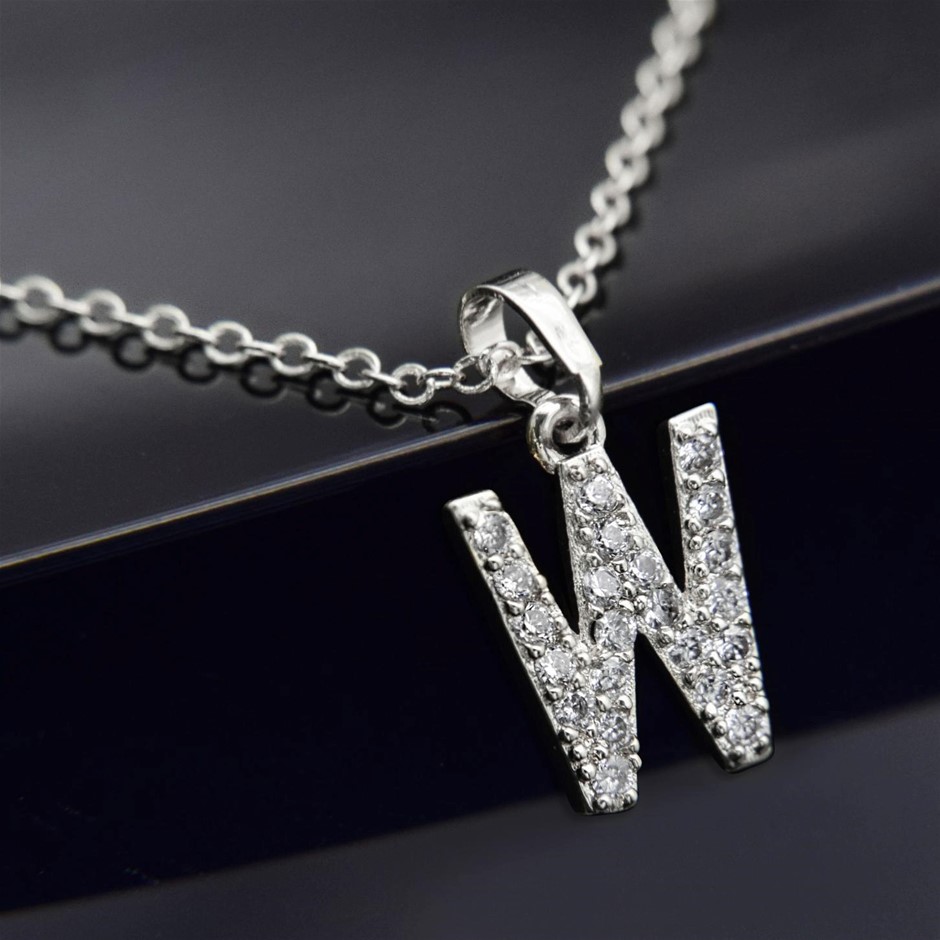 Simulated Diamond Initial 'W' Minimalist Stainless Steel Necklace