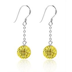 White/Yellow Crystal Disco Ball Earrings Solid 925 Sterling Silver